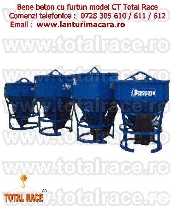 Total Race Romania comercializeaza din stoc sau la comanda bene cu furtun de cauciuc,  bene si bena de beton, bena pentru macara, bene pentru turnat beton , bene de macara pentru turnat beton, bene pentru turnat beton cu furtun de cauciuc, bena cu furtun 