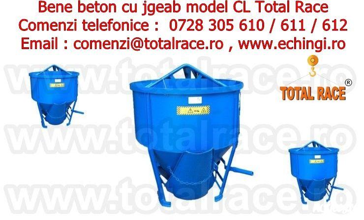 Total Race comercializeaza din stoc Bucuresti cupe de beton pentru macara, cupe de beton diferite capacitati cu livrare imediata din stoc sau la comanda, cupa de beton cu descarcare centrala , cupa de beton cu furtun de cauciuc, cupa de beton cu descarcar