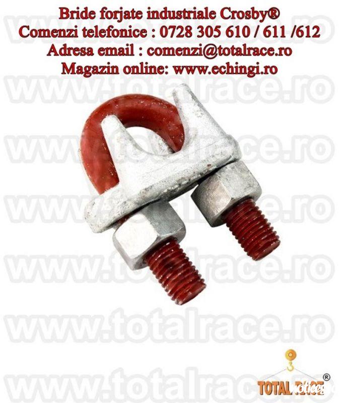 Total Race Romania livreaza din stoc Bucuresti bride cablu forjate model G450 productie Crosby, bride cablu otel, bride zincate pentru sufe cabluri cu diametru 3 mm la 90 mm , bride metalice de strangere sufe cablu , bride fixare cablu , brida forjata pen