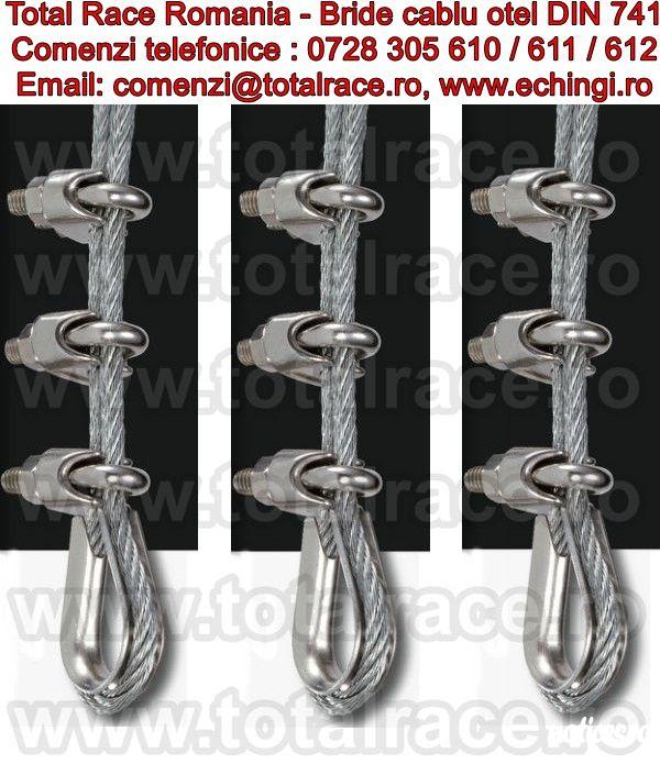 Total Race Romania comercializeaza bride cablu turnate DIN741, bride cablu otel, bride zincate pentru sufe cabluri cu diametru 3 mm la 40 mm , bride metalice de strangere sufe cablu , bride fixare cablu , brida zincata pentru cabluri cu diametru de la  Ø