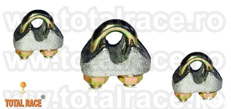 Total Race Romania va ofera din stoc bride-cleme electrogalvanizate de prindere cablu, din otel zincat pentru cablu otel , clipsuri (bride) tip EN 13411-5 Tip A ( fost DIN 1142 ), bride zincate cablu tractiune, accesorii cablu tractiune, gama completa bri