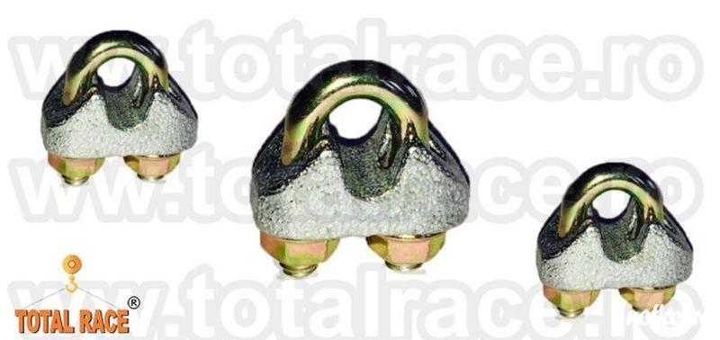 Total Race Romania va ofera din stoc  clipsuri (bride) tip EN 13411-5 Tip A ( fost DIN 1142 ),  bride-cleme electrogalvanizate de prindere cablu, din otel zincat pentru cablu otel, bride zincate cablu tractiune, accesorii cablu tractiune, gama completa br