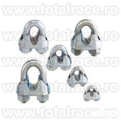 Total Race Romania comercializeaza bride sufe cablu turnate DIN741, bride sufe cablu otel, bride zincate pentru sufe cabluri cu diametru 3 mm la 40 mm , bride metalice de strangere cablu , bride fixare cablu. Puntea bridei este turnata iar surubul U din o