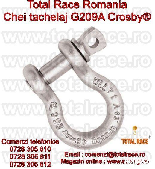 Total Race comercializeaza : chei tachelaj model G 209A tip omega marca Crosby, cheie tachelaj cu bolt filetat , chei tachelaj capacitati intre 2 Tone si 21 Tone . Cheile de tachelaj sunt in conformitate cu cerintele de performanta ale Fed. Spec. RR-C271D
