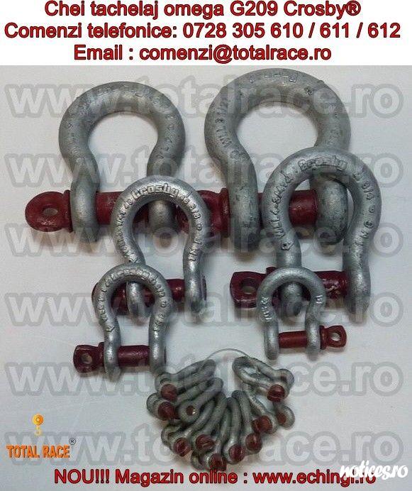 Total Race ofera la vanzare : chei tachelaj model G 209 tip omega marca Crosby, cheie tachelaj cu bolt filetat , chei tachelaj capacitati intre 0.33 Tone si 55 Tone . Cheile de tachelaj sunt in conformitate cu: EN 13889:2003 , indeplinesc cerintele de per
