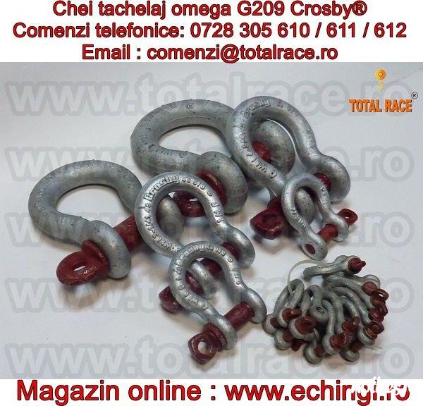 Total Race ofera la vanzare : chei tachelaj model G 209 tip omega marca Crosby, cheie tachelaj cu bolt filetat , chei tachelaj capacitati intre 0.33 Tone si 55 Tone . Cheile de tachelaj sunt in conformitate cu: EN 13889:2003 , indeplinesc cerintele de per