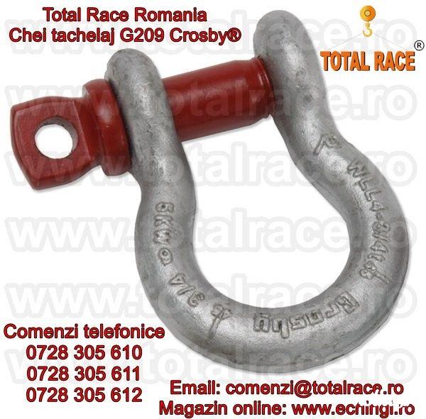 Total Race ofera la vanzare : chei tachelaj model G 209 tip omega marca Crosby, cheie tachelaj cu bolt filetat , chei tachelaj capacitati intre 0.33 Tone si 55 Tone . Cheile de tachelaj sunt in conformitate cu: EN 13889:2003 , indeplinesc cerintele de per