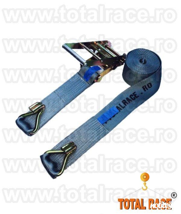 Total Race livreaza din stoc Bucuresti chingi transport marfa agabaritic , chingi ancorare 10 tone latime banda 100 mm clichet Stf 500 daN , chinga ancorare utilaje , chingi arimare 10 tone pentru marfa , sufe de ancorat 10 tone pentru utilaje diverse lun