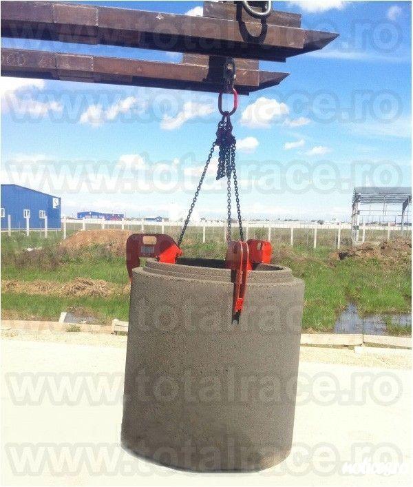 Total Race comercializeaza din stoc clesti de ridicare tuburi beton, cleste  pentru camine beton, clesti tuburi beton, dispozitive din lant cu clesti pentru ridicarea verticala a tuburilor de beton , dispozitive cu 3 brate de lant si clesti ; clesti pentr