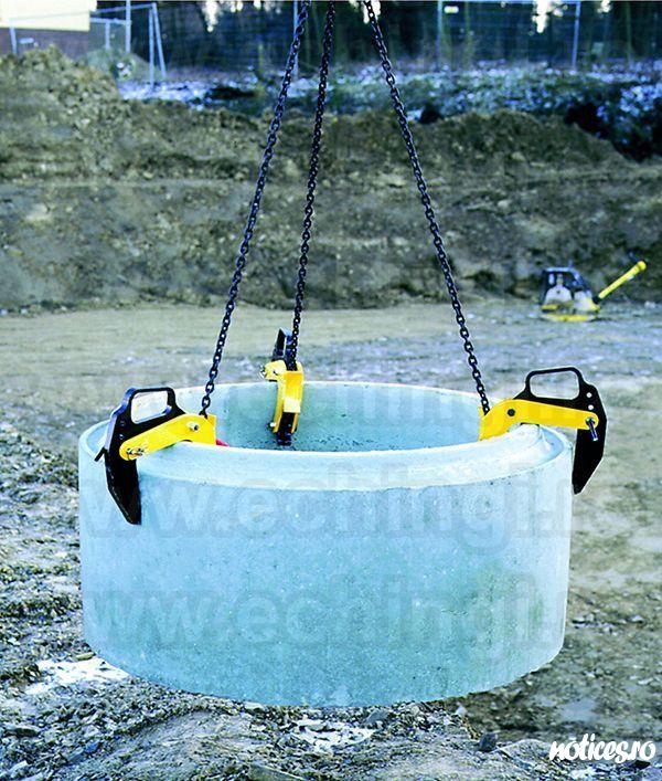 Total Race Romania livreaza din stoc cleste pentru ridicare tuburi si inele din beton, cleste pentru manevrare camine beton, clesti pentru tuburi beton cu dispozitiv din lant cu 3 brate , clesti camine de beton cu deschidere falci reglabila, dispozitive d