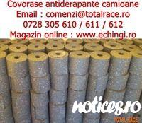 Total Race livreaza din stoc Bucuresti pres covor antialunecare antiderapant tip rola cu dimensiuni 5000x150x4 mm si 5000x250x8 mm. Covorasul antiderapant se interpune intre palet si podeaua semiremorcii / camionului pentru o aderenta mai buna a marfii pe