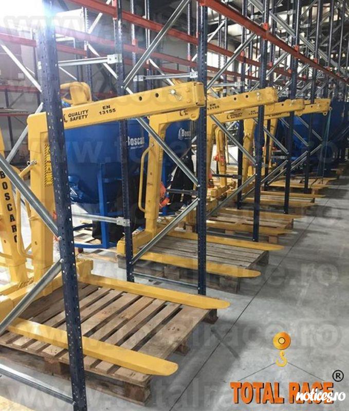 Total Race comercializeaza cu livrare din stoc furci de macara, furci de macara pentru europaleti, furci de macara cu capacitati diferite, furci de macara cu livrare din stoc sau la comanda, furci de macara reglabile pe inaltime, furci de macara cu lame r