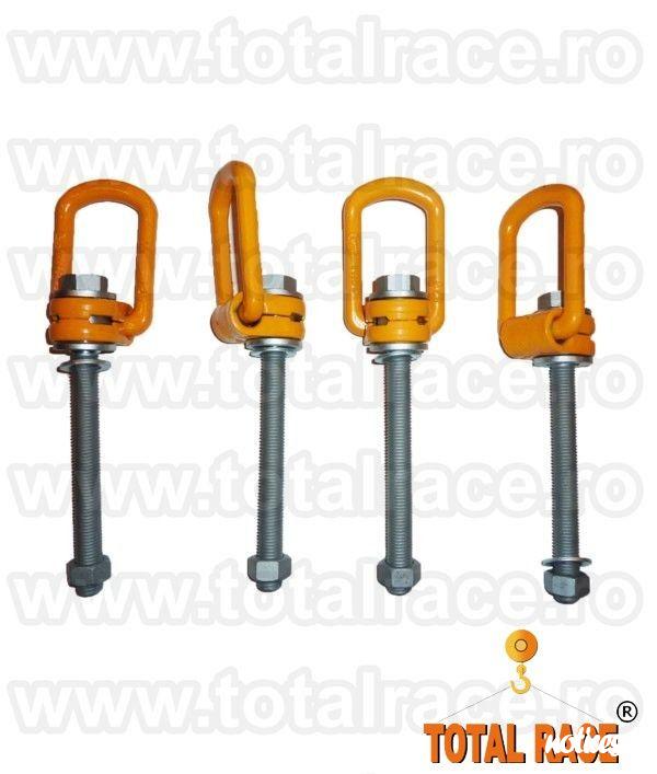 Total Race Romania comercializeaza inele flexibile ridicare cu tija lunga si piulita , ocheti ridicare cu dimensiuni tija intre 76 – 295 mm, puncte prindere cu fixare prin insurubare cu tija lunga si piulita, inele ridicare rotative cu articulatie M8-M4