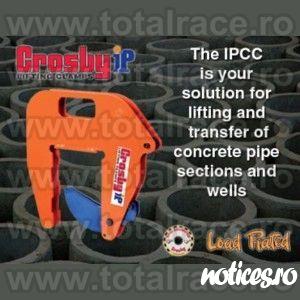 Total Race comercializeaza dispozitive din lant cu clesti pentru ridicarea verticala a tuburilor de beton , dispozitive cu 3 brate de lant si clesti model IPCC productie Crosby Interproduct Olanda ; clesti pentru manevrarea verticala a tuburilor de beton 