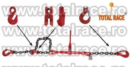 sisteme complete din lant de ancorare de 10 mm , Lc=6300 daN ce contin: intinzator lant cu carlige de scurtare la capete 10 mm , 2 carlige cu siguranta 10 mm , cu montare directa pe lant ,  lant negru grad 80 cu lungime la cerere in functie de nevoile pro