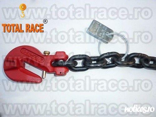 Total Race Romania comercializeaza sisteme complete din lant de ancorare de 16 mm , Lc=16000 daN ce contin: intinzator lant cu carlige de scurtare la capete 16 mm , 2 carlige cu siguranta 16 mm , cu montare directa pe lant, lant negru grad 80 cu lungime l
