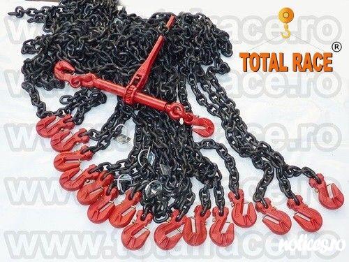 Total Race comercializeaza din stoc Bucuresti lant de ancorare de 13 mm , Lc=10000 daN ce contin: intinzator lant cu carlige de scurtare la capete 13 mm , 2 carlige cu siguranta 13 mm , cu montare directa pe lant,  lant negru grad 80 cu lungime la cerere 