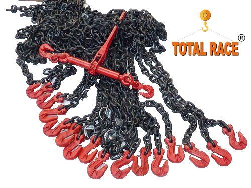 Total Race Group comercializeaza din stoc  lanturi ancorare de 16 mm , Lc=16000 daN ce contin: intinzator lant cu carlige de scurtare la capete 16 mm , 2 carlige cu siguranta 16 mm , cu montare directa pe lant, lant negru grad 80 cu lungime la cerere in f