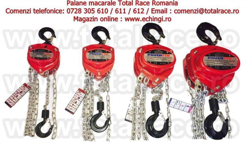 Total Race comercializeaza cu livrare din stoc Bucuresti palan manual cu lant , palane profesionale , palan cu carcasa de otel si carlige rotative cu siguranta , palane cu lant de sarcina acoperit cu strat de protectie anticoroziv , macarale manuale cu la