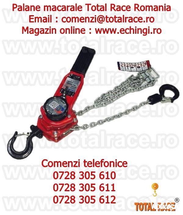 Total Race comercializeaza cu livrare din stoc Bucuresti : palan manual cu actionare prin brat pentru tensionare , amarare sarcini , palane manuale lant capacitati 250 Kg – 6000 Kg , macara cu levier 250 Kg, palane manuale cu levier 500 Kg , palan profe
