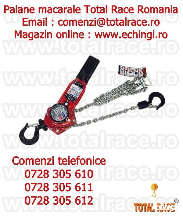 Total Race comercializeaza cu livrare din stoc Bucuresti : palan manual cu actionare prin brat pentru tensionare , amarare sarcini , palane manuale lant capacitati 250 Kg – 6000 Kg , macara cu levier 250 Kg, palane manuale cu levier 500 Kg , palan profe