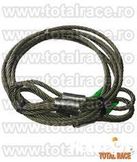 Total Race Romania livreaza din stoc cabluri de legare cu capete manșonate, cu inimă metalică , sufe metalice constructie  6x36ws+stk , cablu metalic cu manson talurit capacitate 1,84 tone , 2,17 tone , 3,29 tone , sufe metalice cu manson talurit dimen