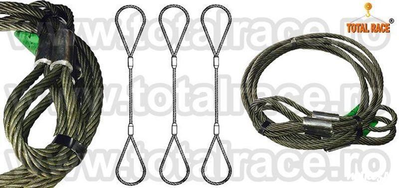 Total Race Romania livreaza din stoc cabluri de legare cu capete manșonate, cu inimă metalică , sufe metalice constructie  6x36ws+stk , cablu metalic cu manson talurit capacitate 1,84 tone , 2,17 tone , 3,29 tone , sufe metalice cu manson talurit dimen